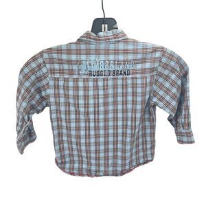 Timberland Kids Button Down Shirt Rugged Plaid Long Sleeve Blue Size 24 Months
